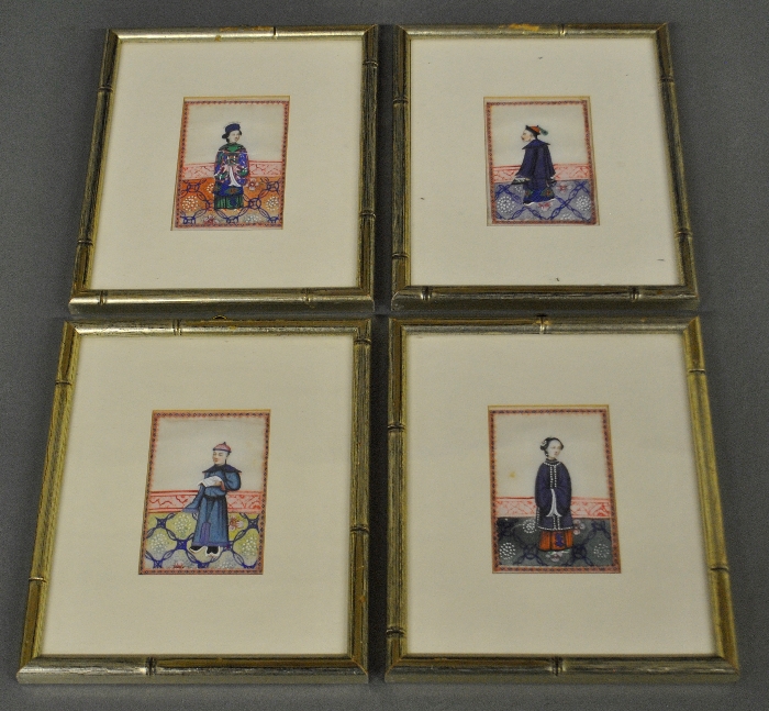 Appraisal: - Four framed and matted hand-painted Chinese silk portraits of