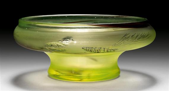 Appraisal: BURGUN SCHVERER CO BOWL circa Mould-etched yellow glass with red