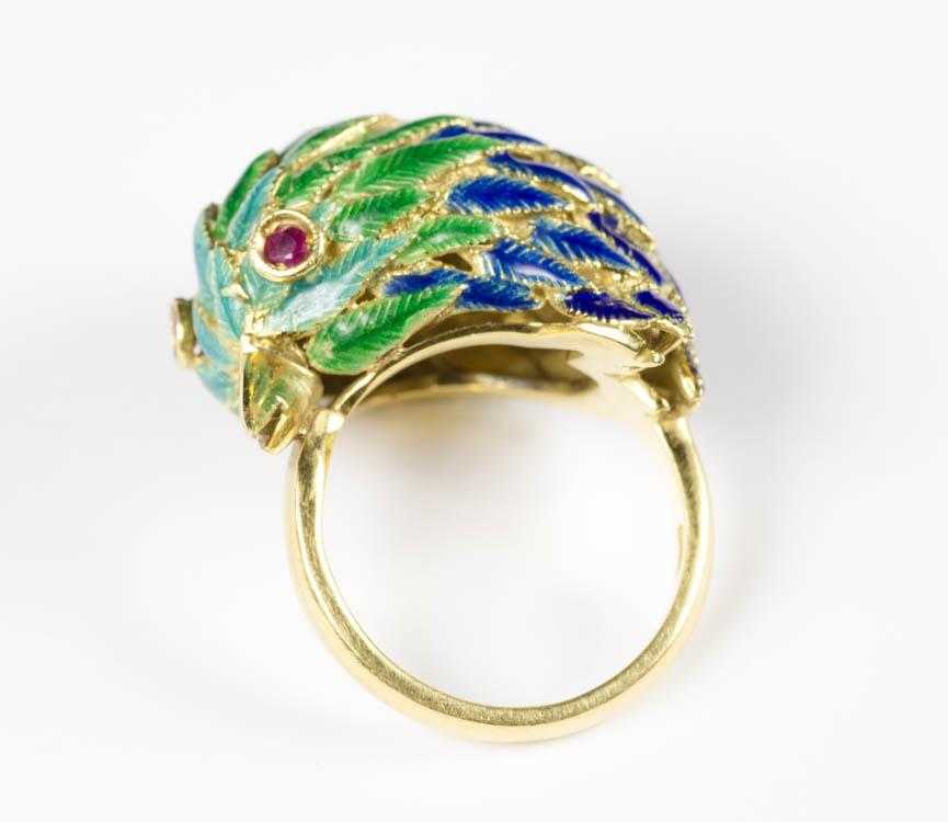 Appraisal: ITALIAN RUBY ENAMEL AND EIGHTEEN KARAT GOLD RING The yellow