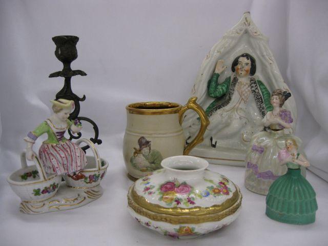 Appraisal: pc Estate Mixture Staffordshire figure loss figural perfumes hair reciever