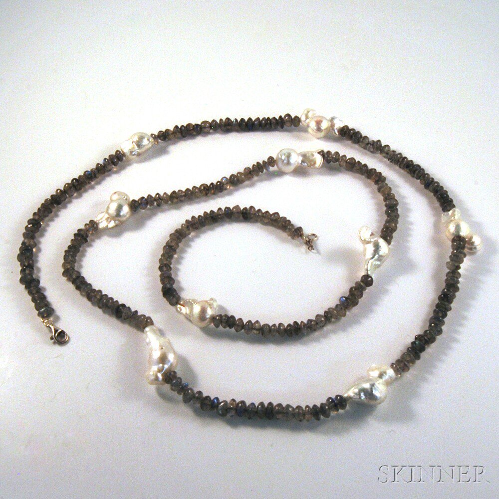 Appraisal: Labradorite and Baroque Pearl Beaded Necklace composed of a long