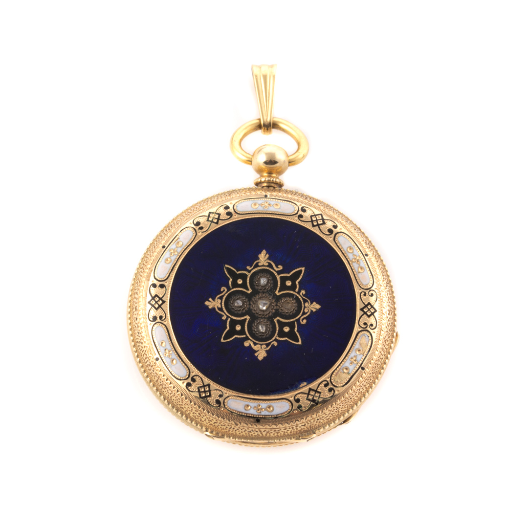 Appraisal: An Enamel Gold Diamond Pocket Watch c - K yellow