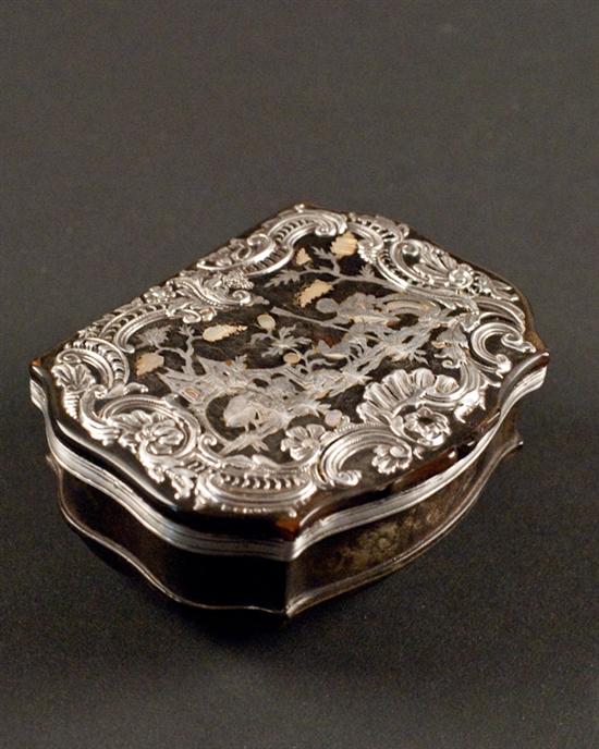 Appraisal: A th C French Tortoiseshell Box the top mounted with