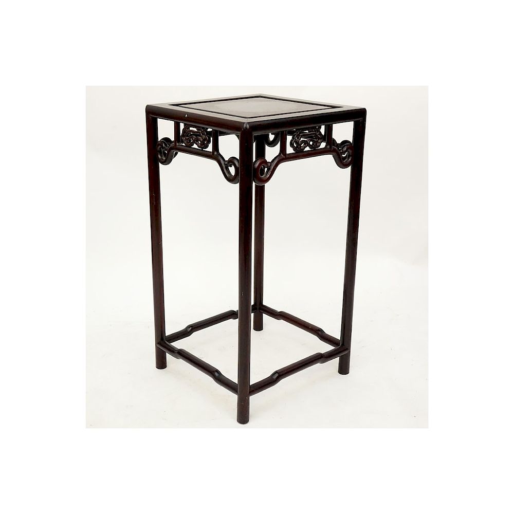 Appraisal: Modern Chinese Carved Hard Wood Pedestal Table Unsigned Wear rubbing