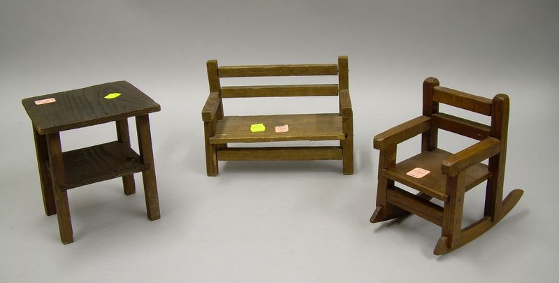 Appraisal: Three Pieces of Stained Oak Doll Furniture early th century