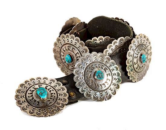 Appraisal: Navajo Silver and Turquoise Concho Belt Diameter inches Navajo Silver