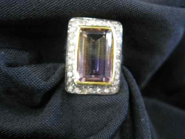 Appraisal: Ametrine Diamond Ring carat emeraldcut gem surrounded by diamonds in