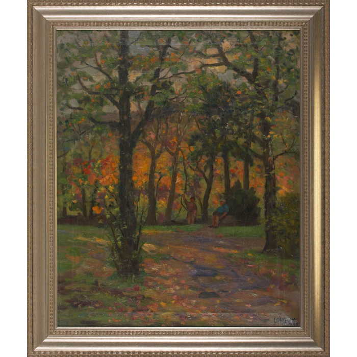 Appraisal: C A Meurer American - Autumn Landscape with Figures oil