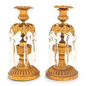 Appraisal: A Pair of Gilt Metal and Glass Candlesticks Late th