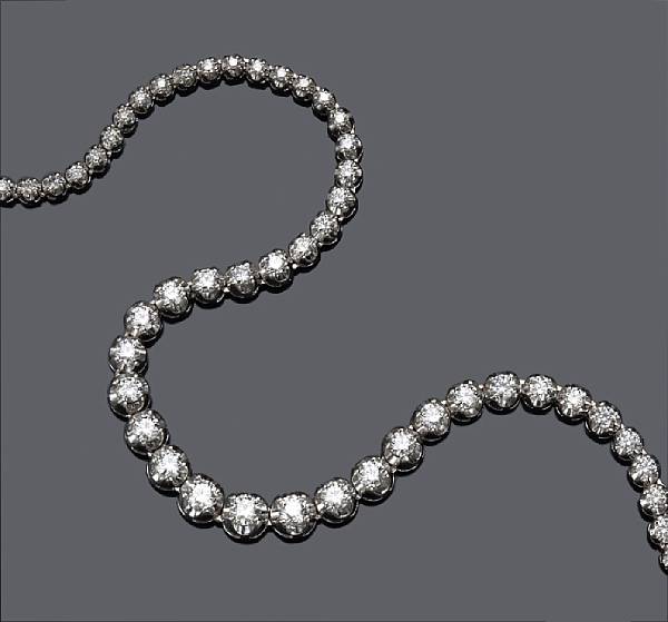 Appraisal: A diamond riviere necklace estimated total diamond weight carats mounted