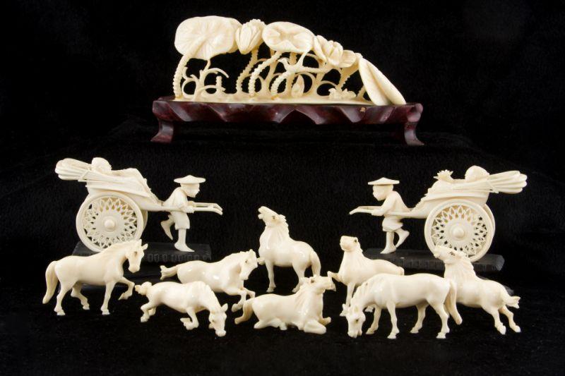 Appraisal: Asian Ivory Items as follows Set of different horses each