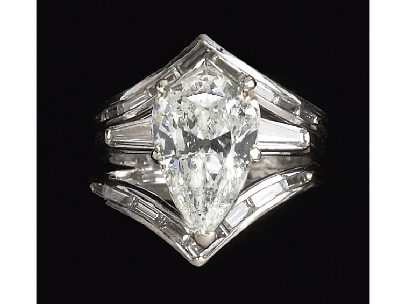 Appraisal: DIAMOND BRIDAL SET Platinum engagement ring set with one pear