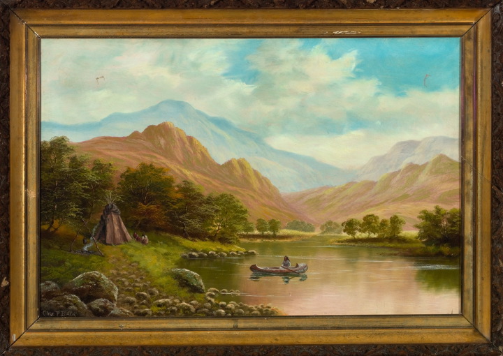 Appraisal: Olive Parker Black American - River Landscape with American Indian