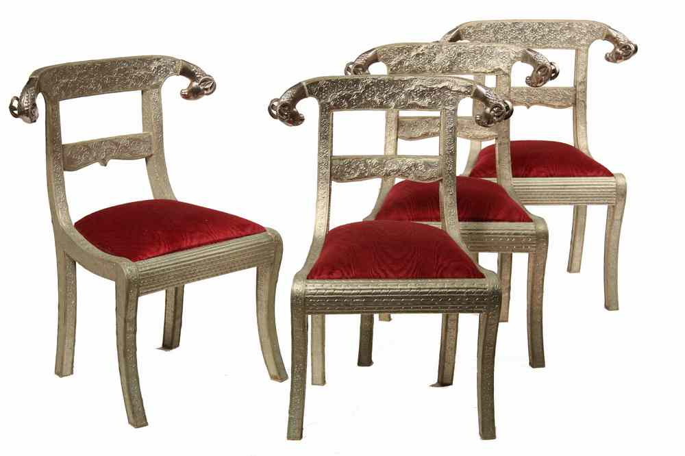 Appraisal: INDIAN SILVER CHAIRS - Four Sheraton Form Indian Silver Dining