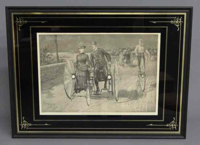 Appraisal: th c disbound bicycle print ''Wheeling In Riverside Drive-Drawn By