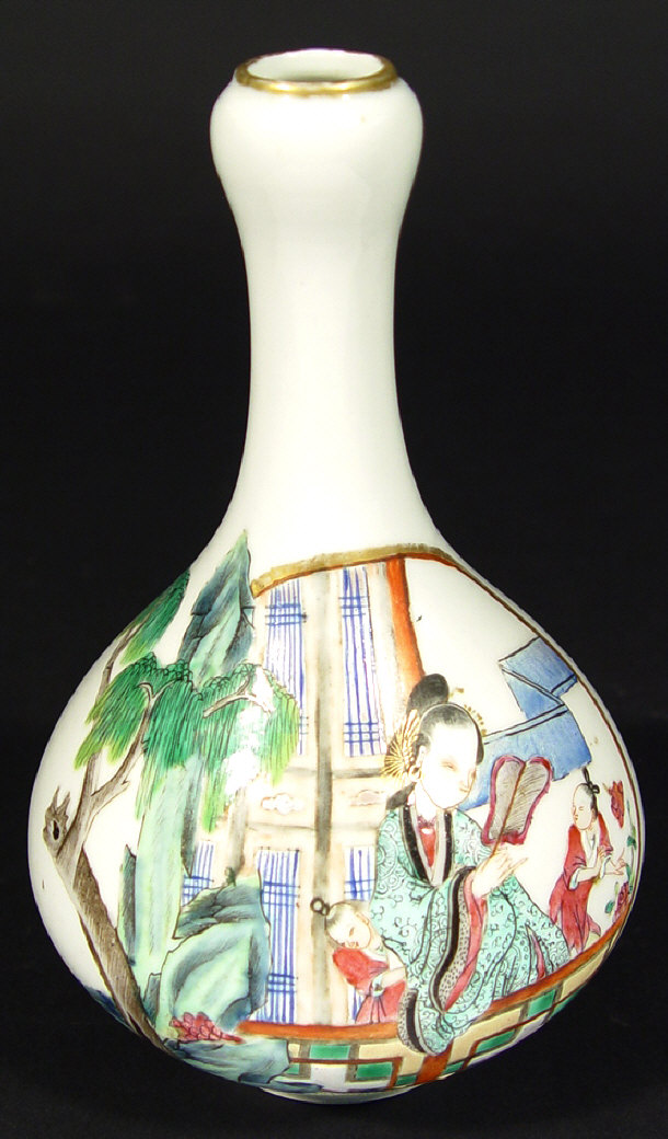 Appraisal: Oriental porcelain bottle vase hand enamelled with a female fanning