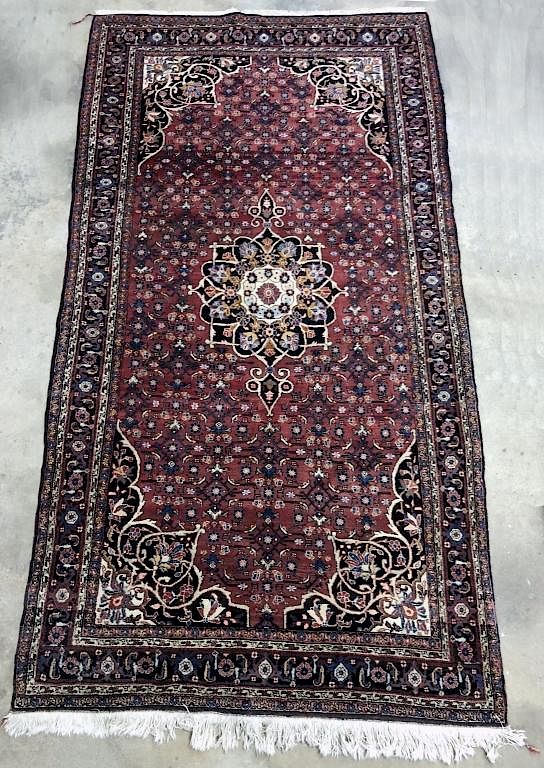 Appraisal: Kashan Center Hall Carpet with Red Field Kashan center hall