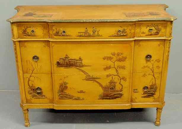 Appraisal: Asian style chest of drawers th c painted yellow and