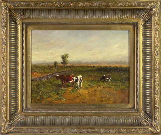 Appraisal: British School st Century Cattle Out to Pasture oil on