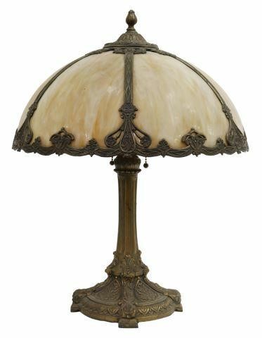 Appraisal: American slag glass table lamp Salem Brothers N Y early