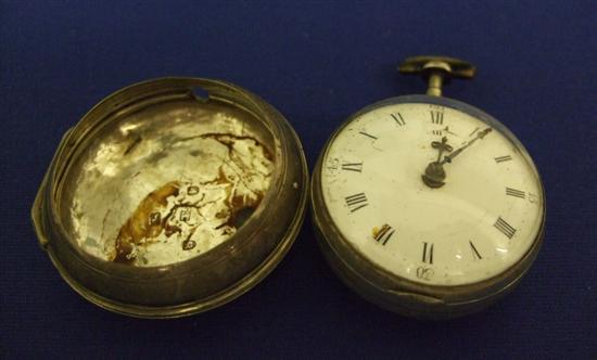 Appraisal: George III silver pair cased pocket watch with fusee movement