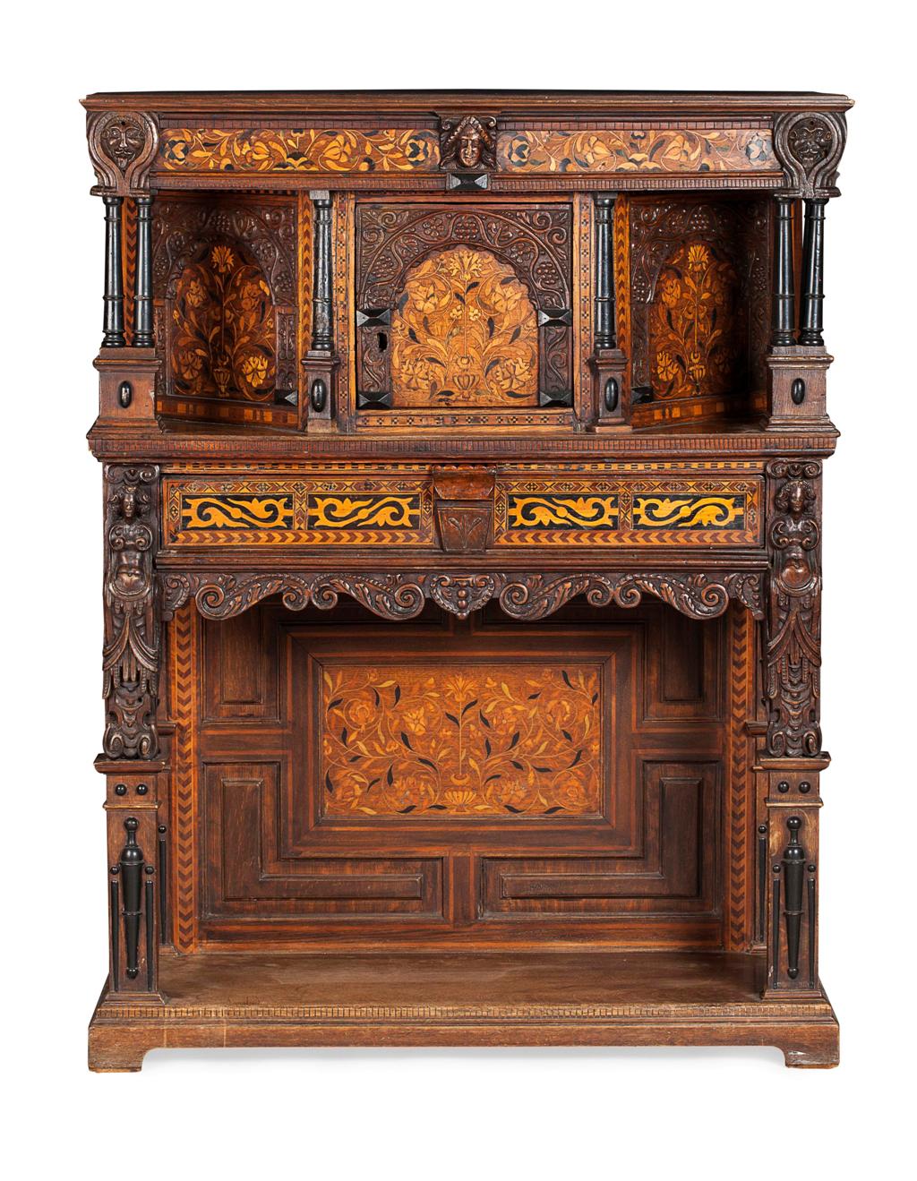 Appraisal: OAK WALNUT AND MARQUETRY LIVERY CUPBOARD EARLY TH CENTURY AND