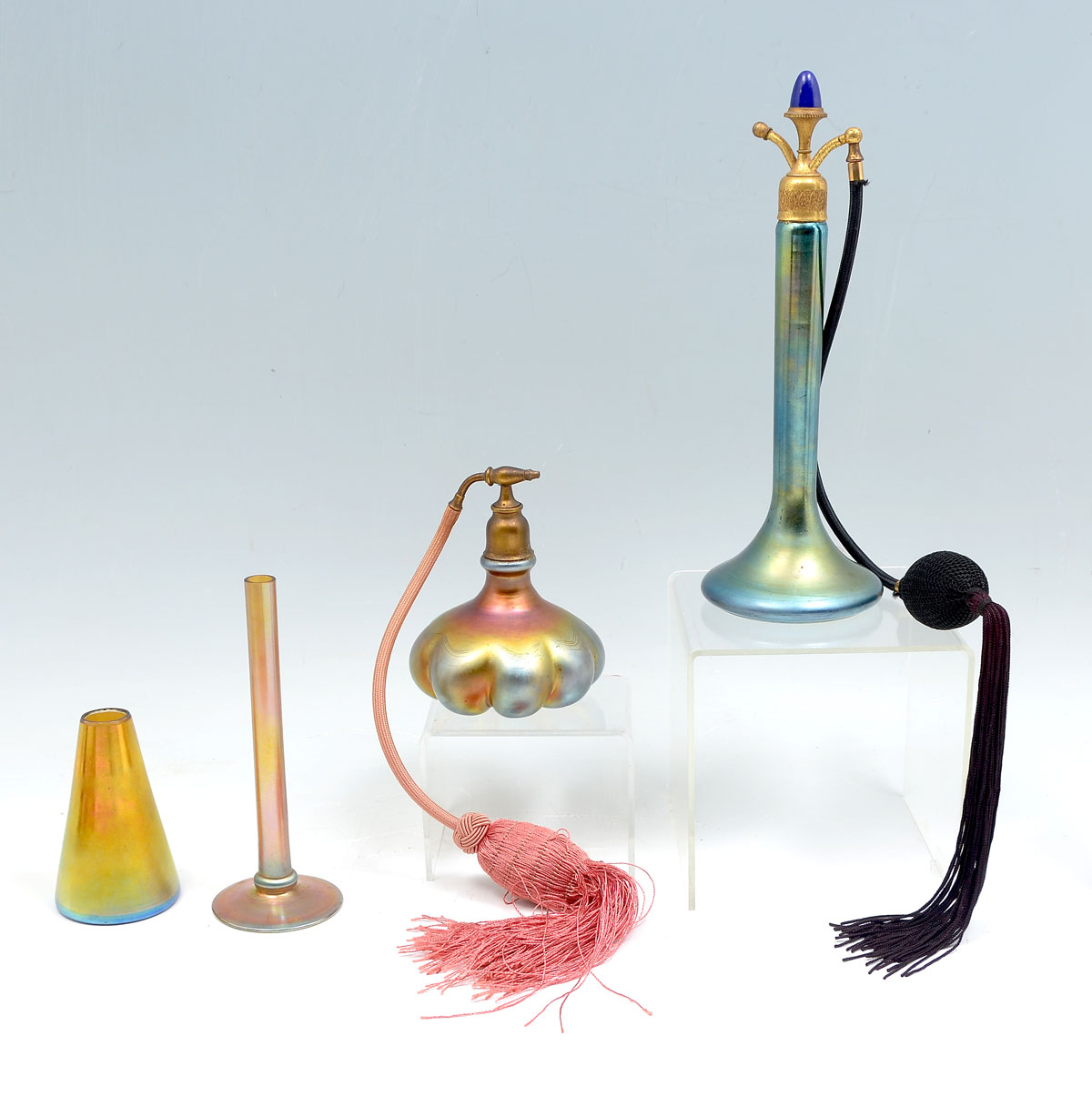 Appraisal: PC STEUBEN ART GLASS PERFUME VASE COLLECTION Comprising - Tall