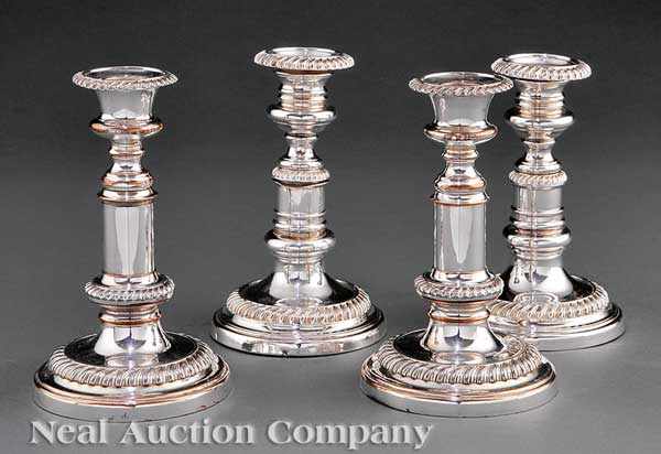 Appraisal: A Set of Four Sheffield Plate Telescopic Candlesticks early th