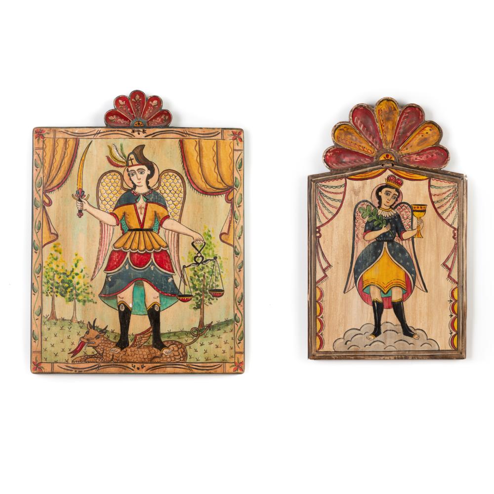 Appraisal: GUSTAVO VICTOR GOLER PAIR OF RETABLOS SAN GABRIEL ARCHANGEL SAN