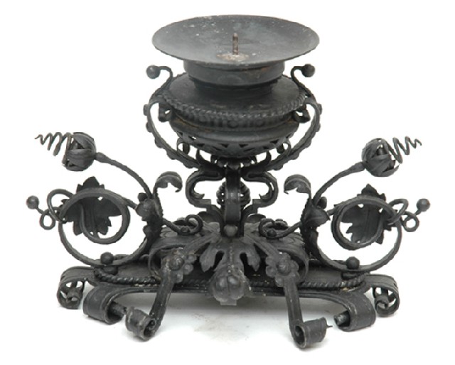 Appraisal: A FRENCH WROUGHT IRON CANDLE HOLDER The central sconce above