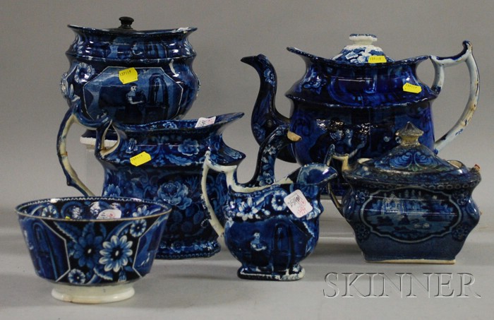 Appraisal: Six Pieces of English Blue and White Transfer-decorated Staffordshire Teaware