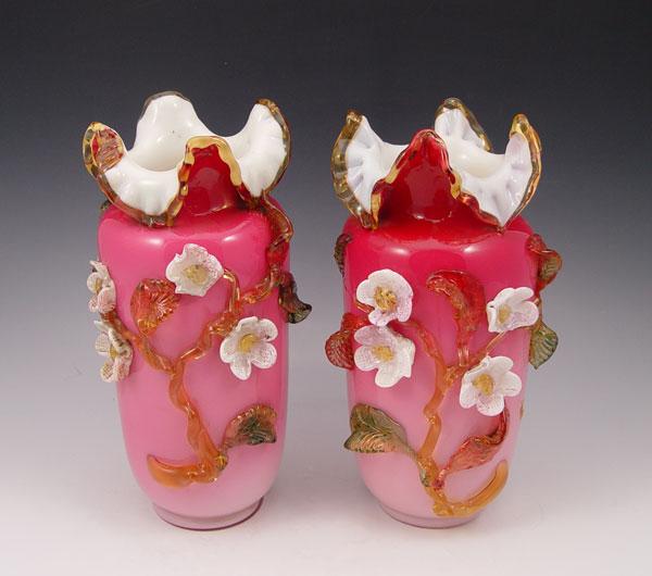 Appraisal: PAIR STEVENS WILLIAMS VASES '' tall flower and vine applique