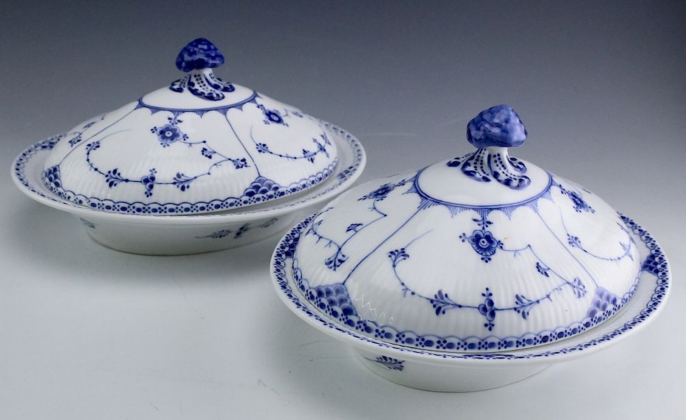 Appraisal: Royal Copenhagen Blue Fluted Lace Lidded Tureens Fine pair Danish