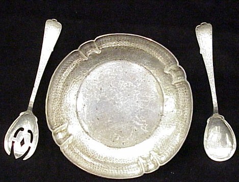 Appraisal: SILVER Bowl serving spoon and fork Hand Wrought by F