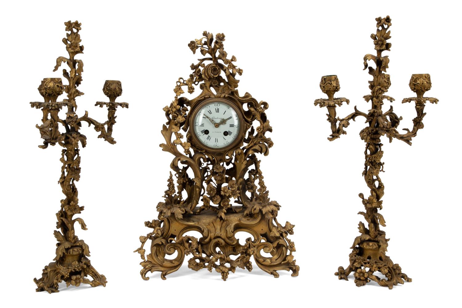 Appraisal: PC TH C LOUIS XV STYLE CLOCK GARNITURE SET Three