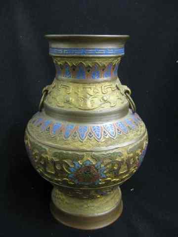 Appraisal: Japanese Champleve Bronze Vase ring handles '' tall