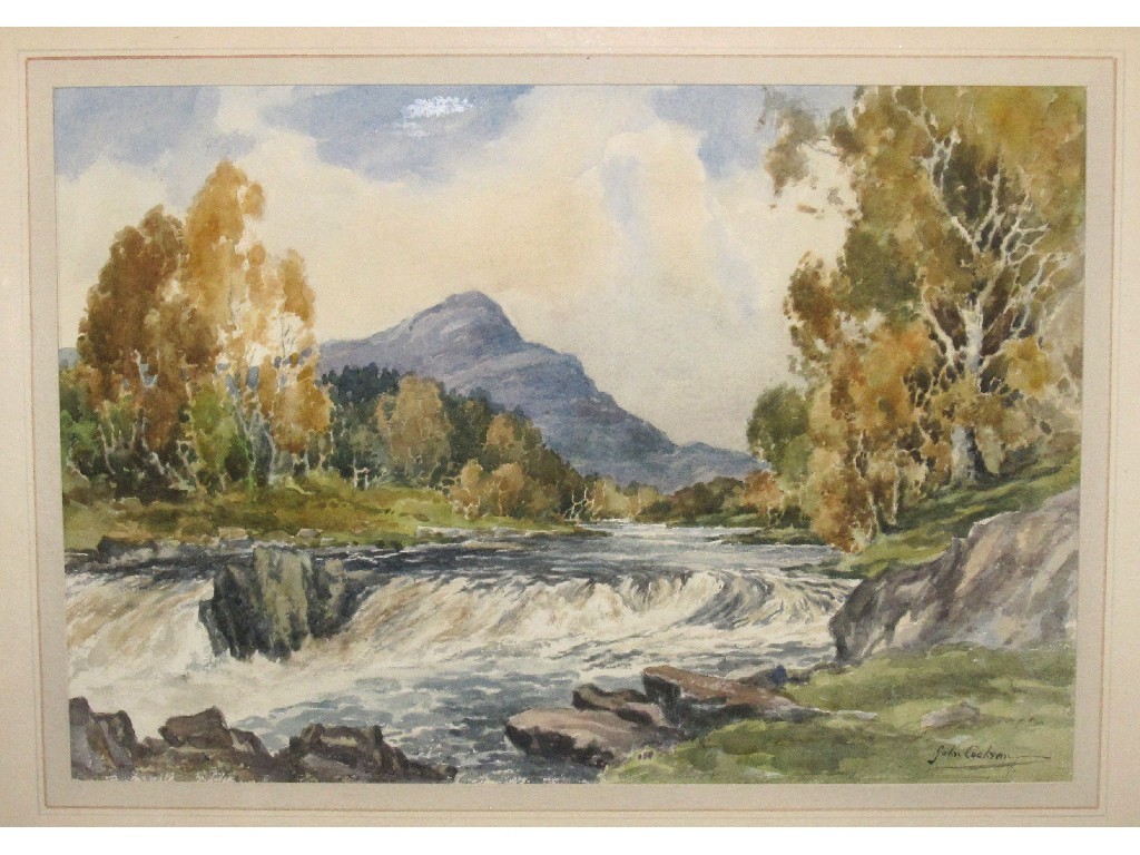 Appraisal: JOHN COCHRAN Watercolour highland landscape with a river signed