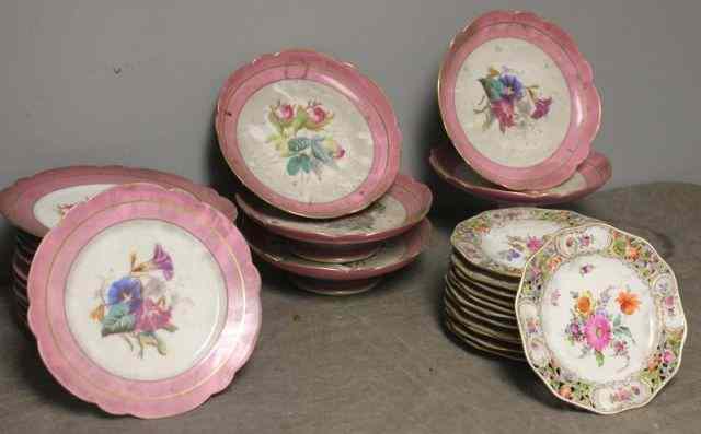 Appraisal: Pink Porcelain Tazzas with Matching Plates plates with '' diameter