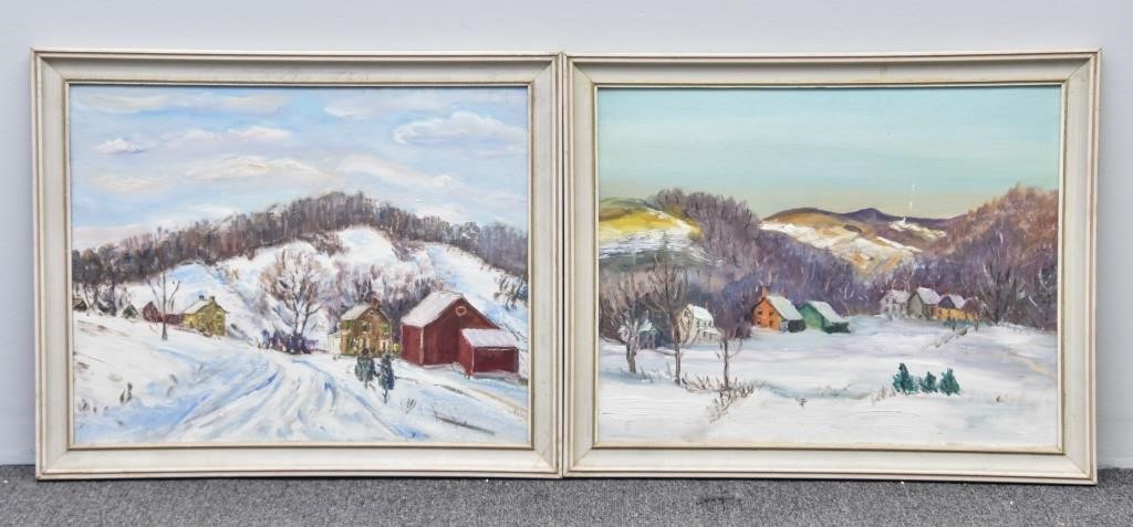 Appraisal: Pair of Impressionist oil on artist board snow landscapes one