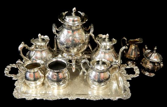 Appraisal: Silver plate tea service accessories nine pieces including six-piece matching