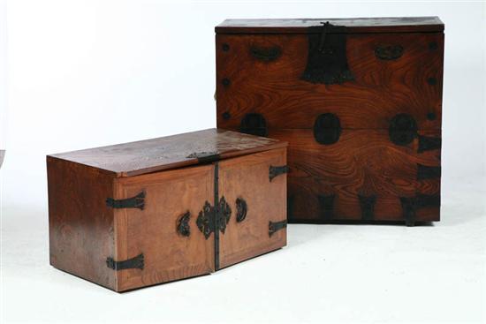 Appraisal: TWO CHESTS Asian th century hardwood Traveling chest with two