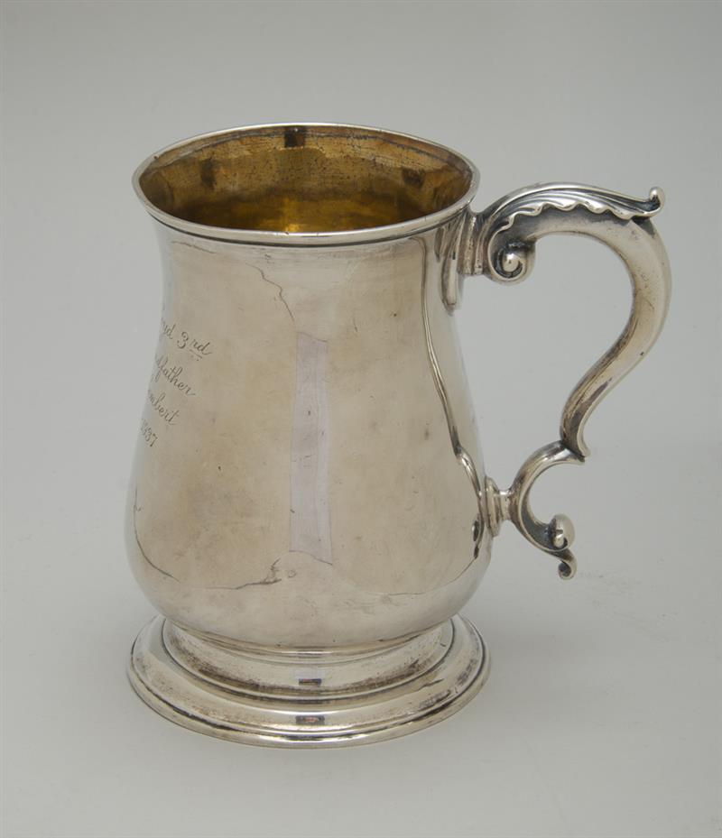 Appraisal: EARLY GEORGE III SILVER MUG WITH LATER INSCRIPTION W J