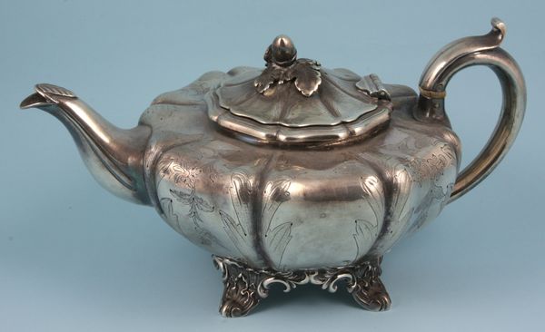 Appraisal: C - Georgian sterling silver teapot with foliate design and