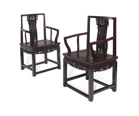 Appraisal: A pair of lacquered Chinese armchairs In the Ming style