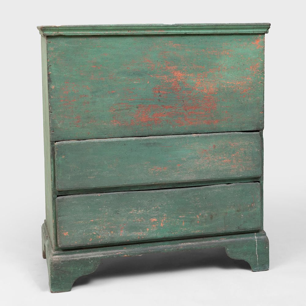 Appraisal: Hudson Valley Green Painted Tall Blanket Chest x x in