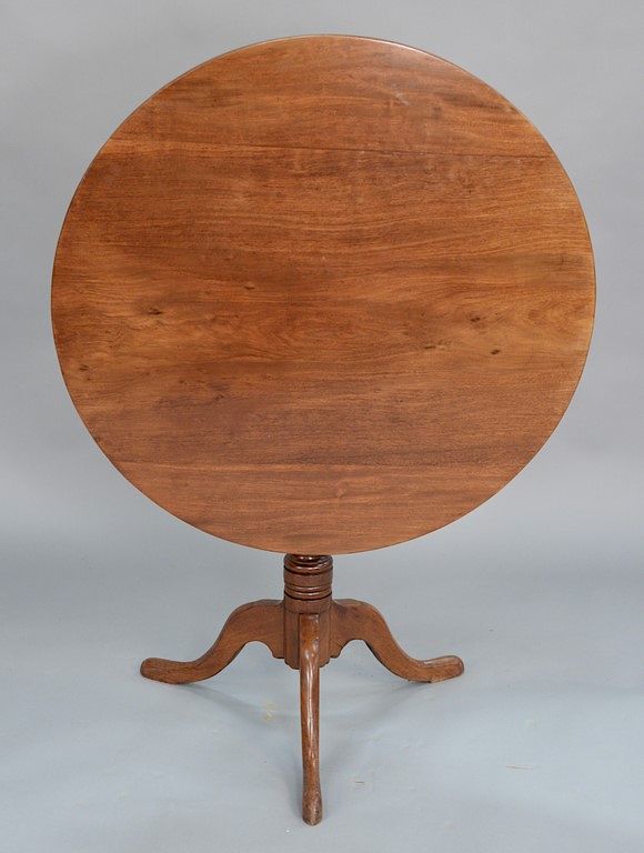 Appraisal: Mahogany tip table with ring turned shaft height in width