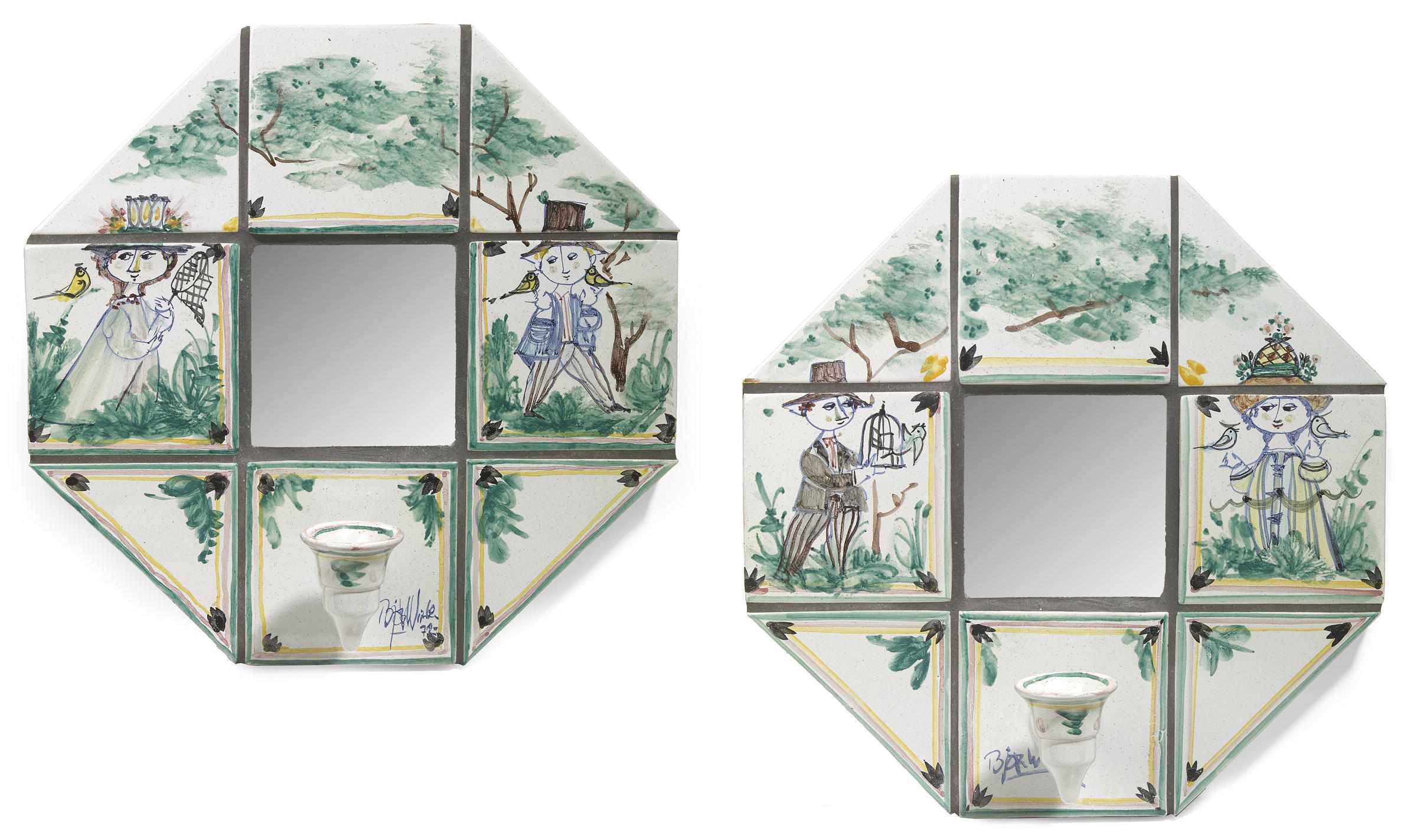 Appraisal: A pair of Bjrn Wiinblad glazed earthenware tile and mirrored