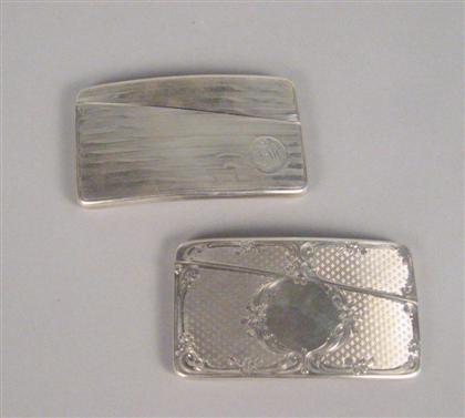 Appraisal: Two sterling silver card cases Of bowed rectangular form with