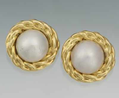 Appraisal: A Pair of k Gold and Mabe Pearl Ear Clips