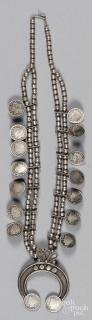 Appraisal: Navajo silver squash blossom necklace early th c with naja